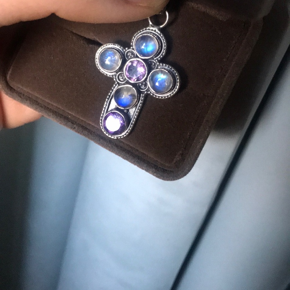 Amethyst moonstone cross pendant sterling silver